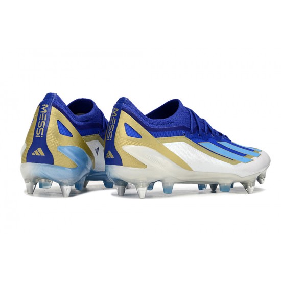 Sale Adidas X Crazyfast1 SG Deep Blue Gold Ltblue White Low Soccer Cleats