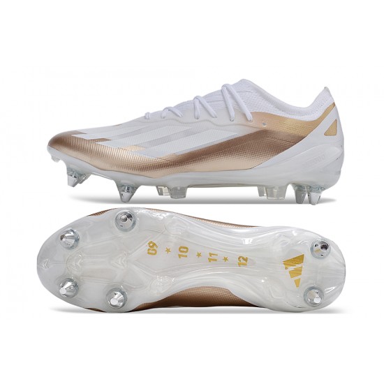 Sale Adidas X Crazyfast1 SG White Gold Silver Low Soccer Cleats