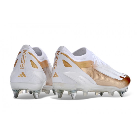 Sale Adidas X Crazyfast1 SG White Gold Silver Low Soccer Cleats