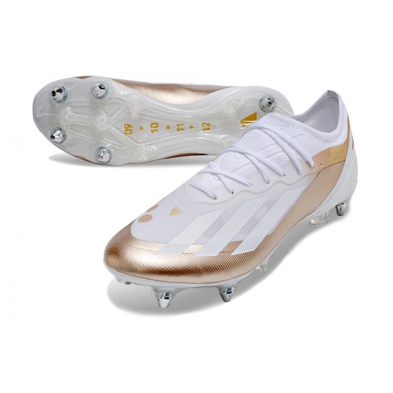 Sale Adidas X Crazyfast1 SG White Gold Silver Low Soccer Cleats