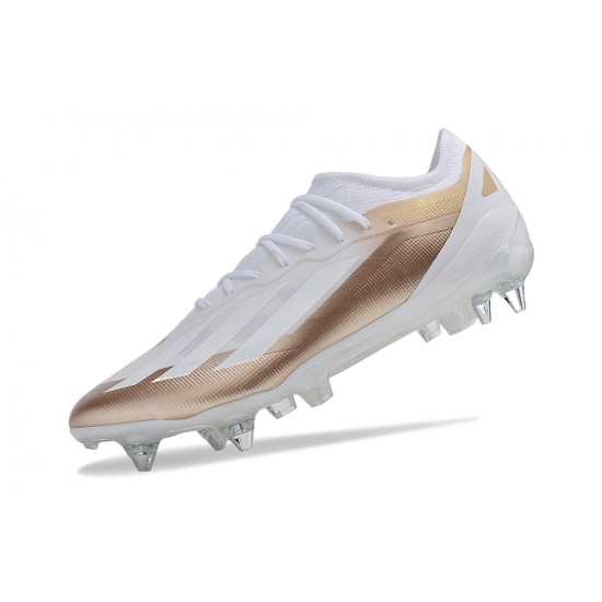 Sale Adidas X Crazyfast1 SG White Gold Silver Low Soccer Cleats