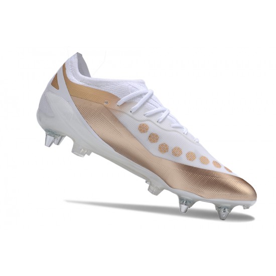 Sale Adidas X Crazyfast1 SG White Gold Silver Low Soccer Cleats