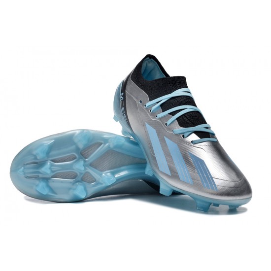 Adidas x23crazyfast.1 FG Low Soccer Cleats Silver Black Ltblue