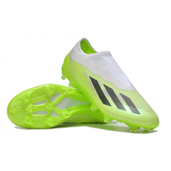 Adidas x23crazyfast.1 Laceless FG Low Soccer Cleats White Black Green