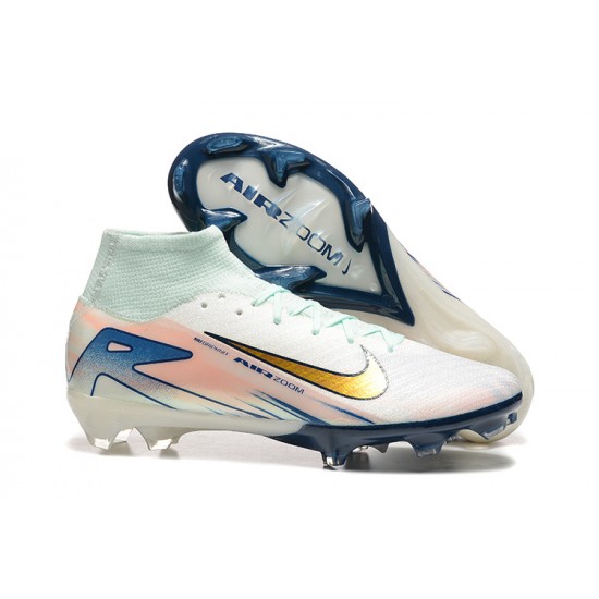 Sale Nike Air Zoom Mercurial Superfly 10 Elite FG White and Gold Mens Soccer Cleats