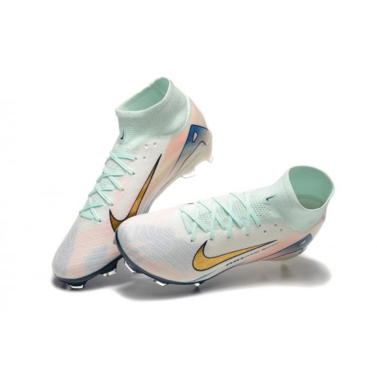 Sale Nike Air Zoom Mercurial Superfly 10 Elite FG White and Gold Mens Soccer Cleats