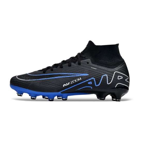 Nike Air Zoom Mercurial Superfly 9 Elite AG High Top Soccer Cleats Black Blue White