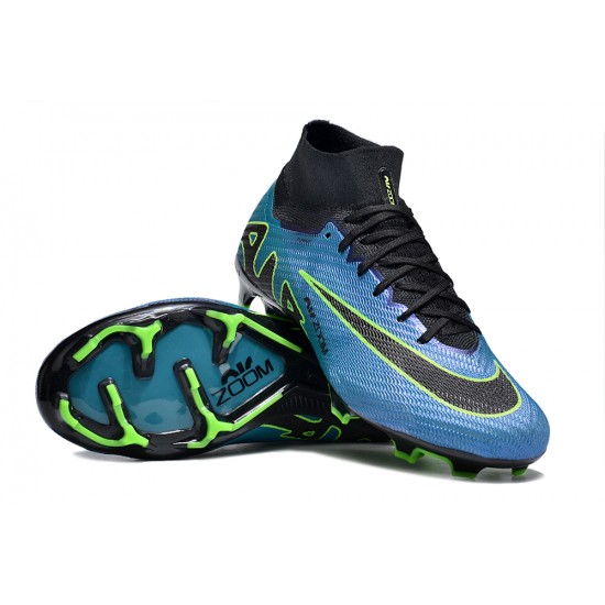 Nike Air Zoom Mercurial Superfly 9 Elite FG High Top Soccer Cleats Black Green Blue
