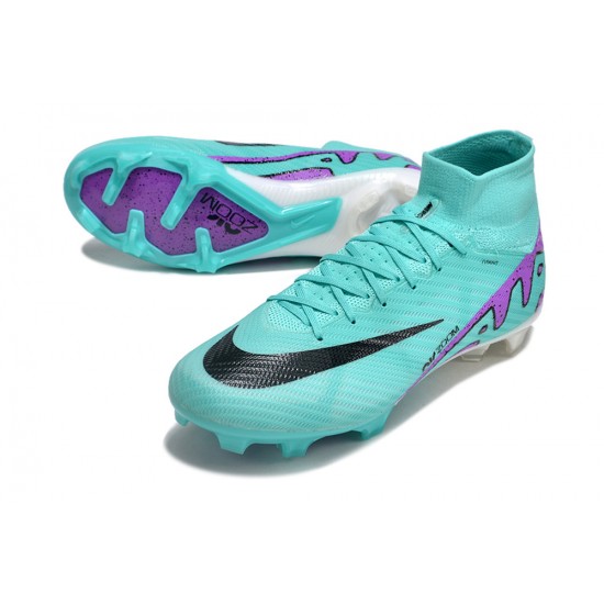 Nike Air Zoom Mercurial Superfly 9 Elite FG High Top Soccer Cleats Ltblue Purple