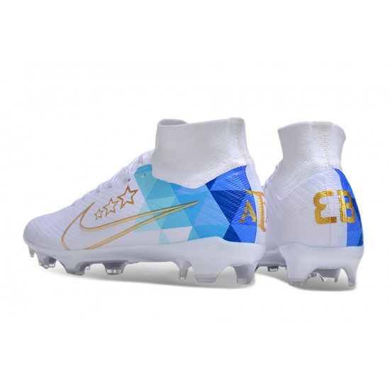 Nike Air Zoom Mercurial Superfly 9 Elite FG High Top Soccer Cleats White Blue