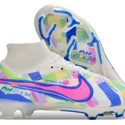 Nike Air Zoom Mercurial Superfly 9 Elite FG High Top Soccer Cleats White Blue Pink