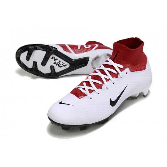 Nike Air Zoom Mercurial Superfly 9 Elite FG High Top Soccer Cleats White Red Black