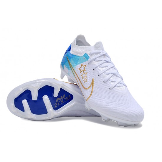 Nike Air Zoom Mercurial Vapor 15 Elite FG Low Soccer Cleats White Gold Blue