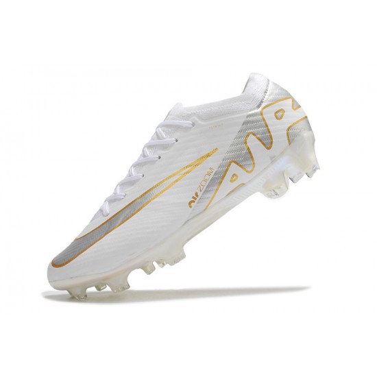 Sale Nike Air Zoom Mercurial Vapor 15 Elite FG Low White Silver Gold Soccer Cleats