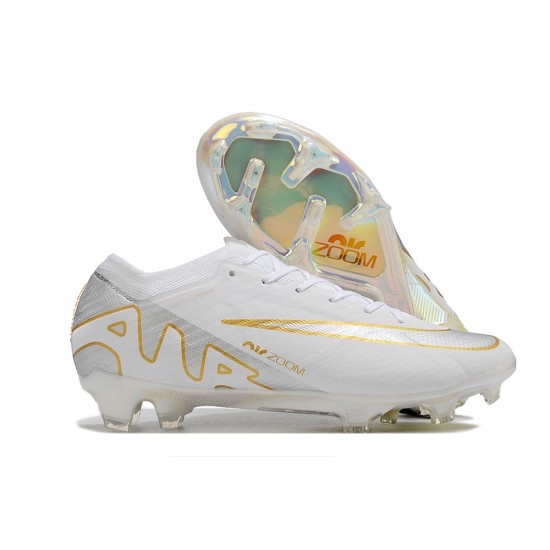 Sale Nike Air Zoom Mercurial Vapor 15 Elite FG Low White Silver Gold Soccer Cleats