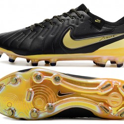 Nike Tiempo Legend 10 Elite FG Black Yellow Mens Soccer Cleats 