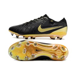 Nike Tiempo Legend 10 Elite FG Black Yellow Mens Soccer Cleats 