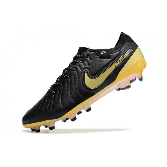 Sale Nike Tiempo Legend 10 Elite FG Black Yellow Mens Soccer Cleats Soccer Cleats