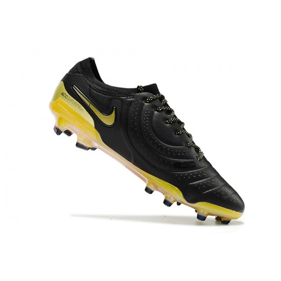 Sale Nike Tiempo Legend 10 Elite FG Black Yellow Mens Soccer Cleats Soccer Cleats