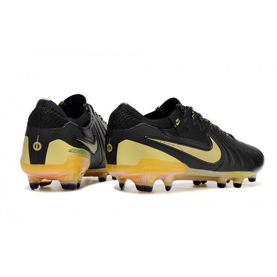 Sale Nike Tiempo Legend 10 Elite FG Black Yellow Mens Soccer Cleats Soccer Cleats