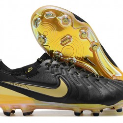 Nike Tiempo Legend 10 Elite FG Black Yellow Mens Soccer Cleats 