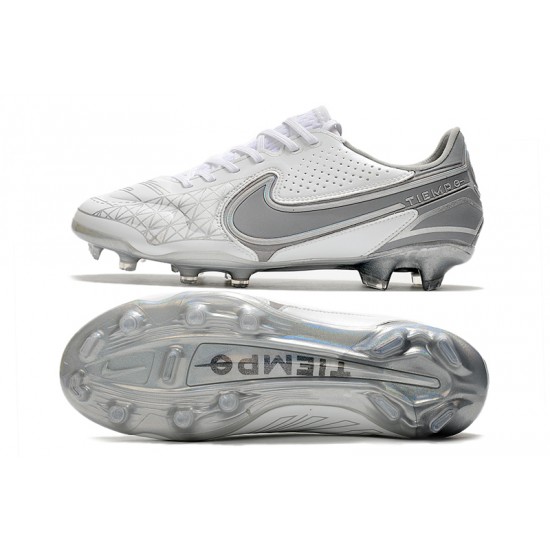 Nike Tiempo Legend 9 Elite FG Soccer Cleats White Gray