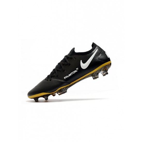 Nike Phantom Gt K Leather Tech Craft FG Black White Pro Gold Metallic Gold Soccer Cleats