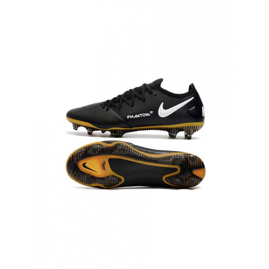 Nike Phantom Gt K Leather Tech Craft FG Black White Pro Gold Metallic Gold Soccer Cleats