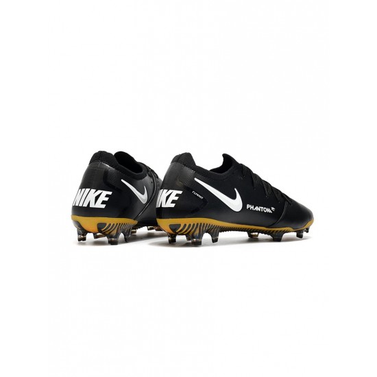 Nike Phantom Gt K Leather Tech Craft FG Black White Pro Gold Metallic Gold Soccer Cleats