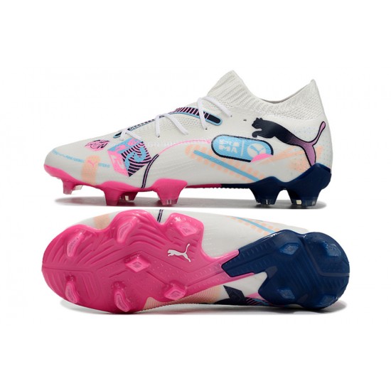 Sale Puma Future FG White and Pink Mens Soccer Cleats