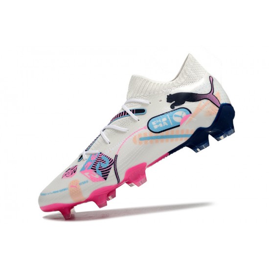 Puma Future FG White and Pink Mens  