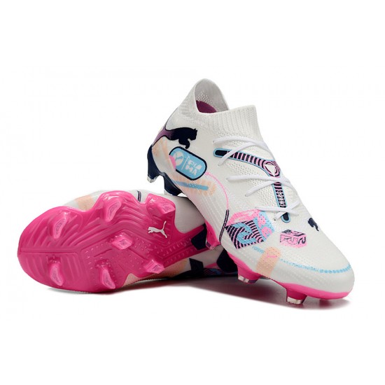 Sale Puma Future FG White and Pink Mens Soccer Cleats