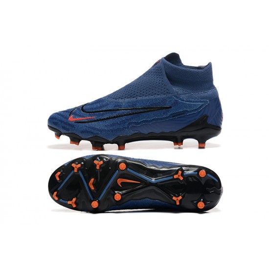 Nike Phantom GX Elite FG High Top Soccer Cleats Deep Blue Black Orange