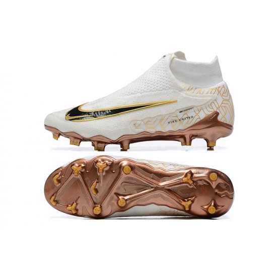 Nike Phantom GX Elite FG High Top Soccer Cleats White Gold Black