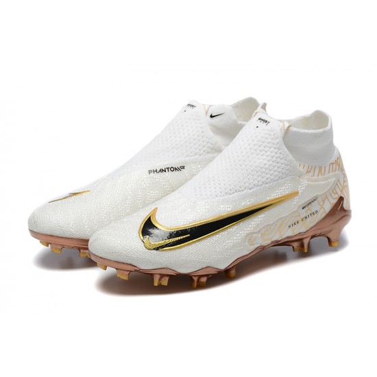 Nike Phantom GX Elite FG High Top Soccer Cleats White Gold Black