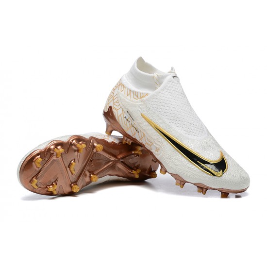 Sale Nike Phantom GX Elite FG High Top Soccer Cleats White Gold Black