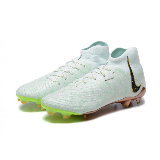 Nike Phantom Luna Elite FG High Top White Gold Green Soccer Cleats