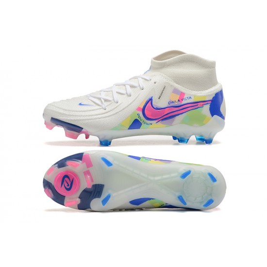 Nike Phantom Luna Elite FG High Top White Pink Blue Soccer Cleats