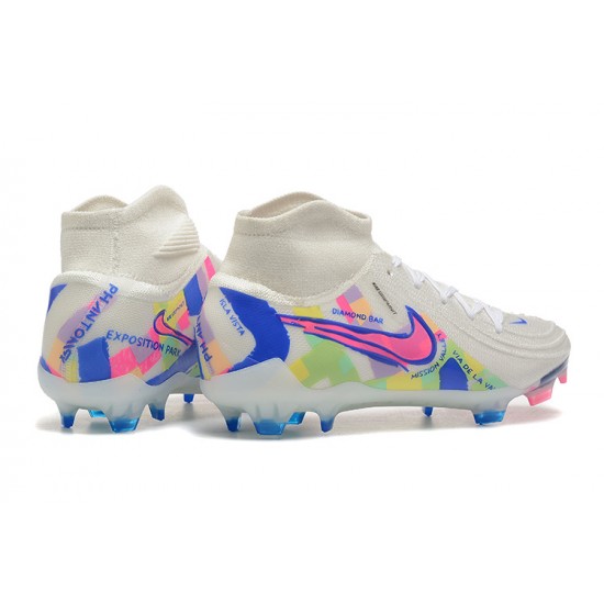 Nike Phantom Luna Elite FG High Top White Pink Blue Soccer Cleats