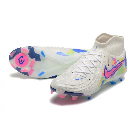 Nike Phantom Luna Elite FG High Top White Pink Blue Soccer Cleats