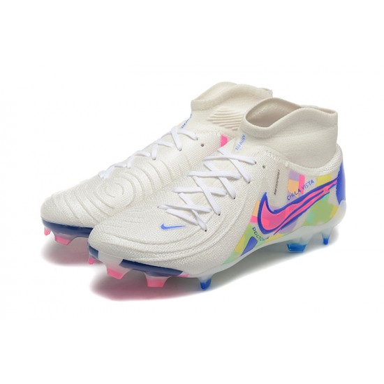 Nike Phantom Luna Elite FG High Top White Pink Blue Soccer Cleats