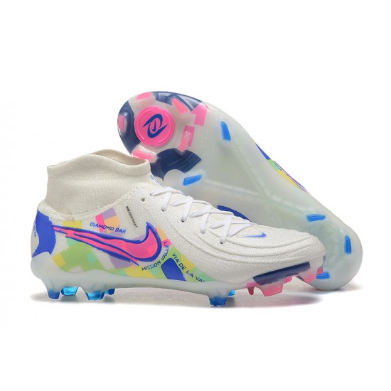 Nike Phantom Luna Elite FG High Top White Pink Blue Soccer Cleats