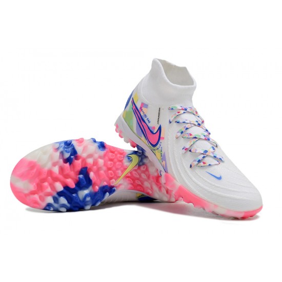 Nike Phantom Luna Elite TF High Top Soccer Cleats White Blue Pink